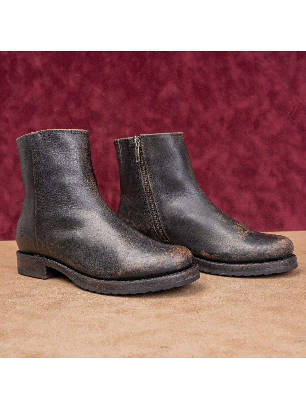 Frye Women Veronica Inside Zip Moto Fashion Distress Brown Leather Boots sz 7